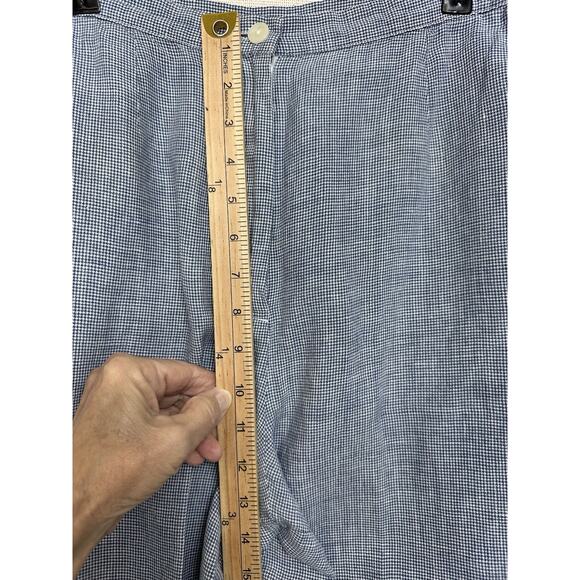 Talbots Size 12 100% Irish Linen Crop Pants Blue White Checked Beach Preppy - Picture 9 of 13